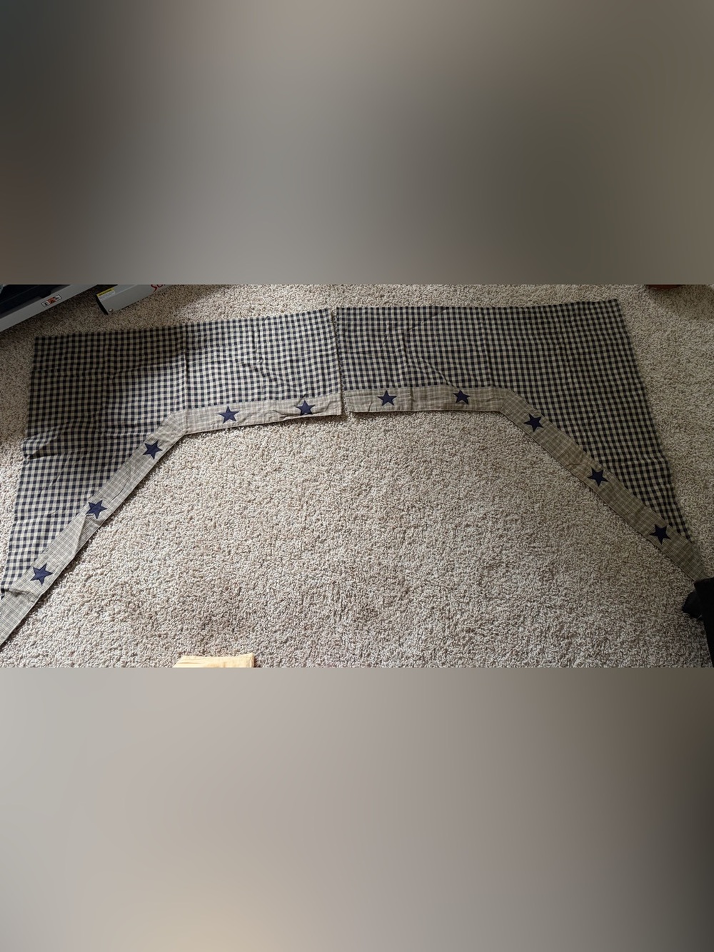Primitive Checkered Window Valance with Navy Star Trim - Home.